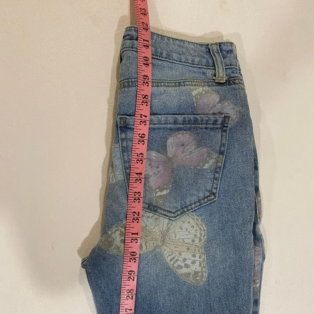 Tinseltown Women’s Size 3 Butterfly Print Flare Jeans Frayed Hem Y2K